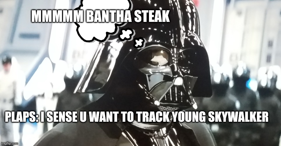 Mmmmmmmmmmm bantha steak | MMMMM BANTHA STEAK; PLAPS: I SENSE U WANT TO TRACK YOUNG SKYWALKER | image tagged in other wise uses as u what | made w/ Imgflip meme maker