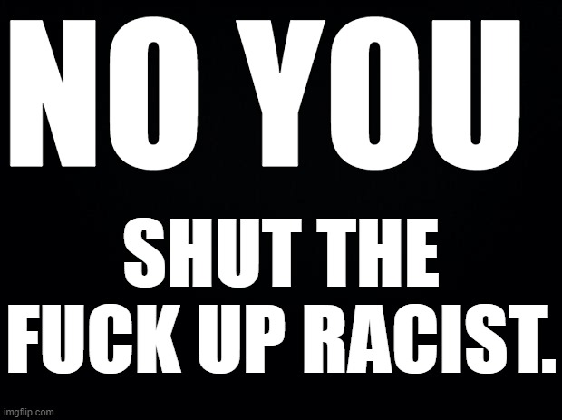 Black background | NO YOU SHUT THE FUCK UP RACIST. | image tagged in black background | made w/ Imgflip meme maker