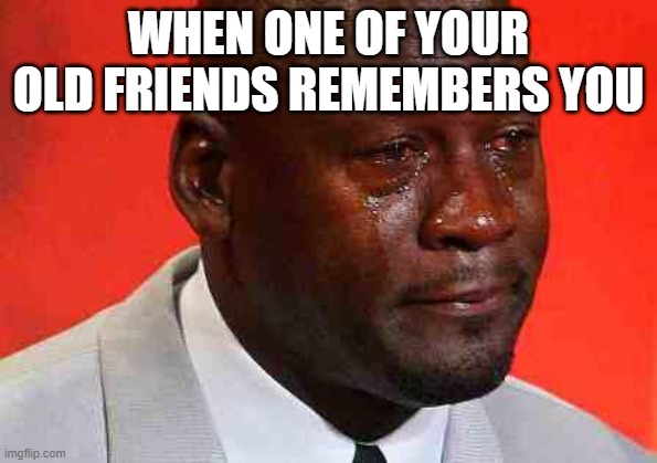 It's nice seeing old friends. Sad to see them go. | WHEN ONE OF YOUR OLD FRIENDS REMEMBERS YOU | image tagged in crying michael jordan,friends,fun,true,happy | made w/ Imgflip meme maker