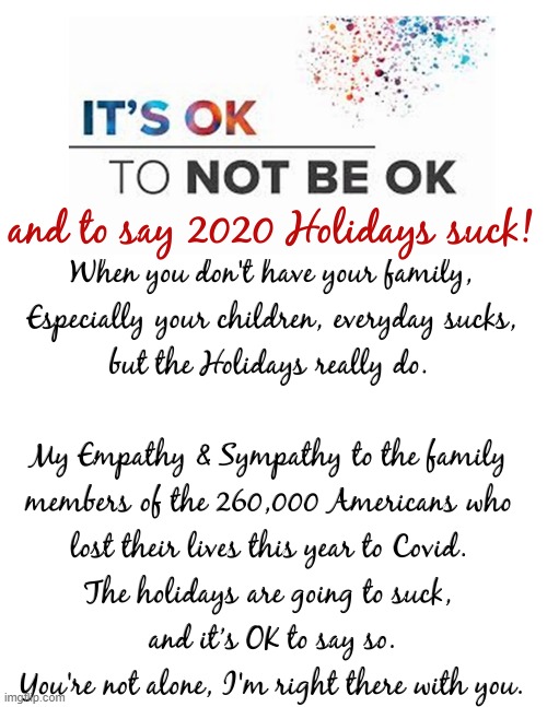 It's ok to not be OK & say 2020 Holidays suck | image tagged in its ok to not be ok,covid 19 | made w/ Imgflip meme maker