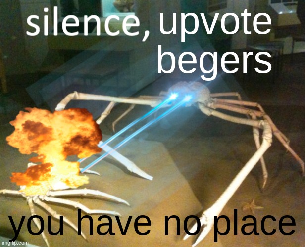 Silence Crab | upvote beggars; you have no place | image tagged in silence crab,crab | made w/ Imgflip meme maker
