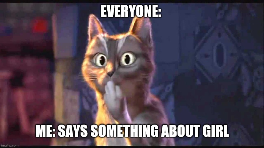 Idk | EVERYONE:; ME: SAYS SOMETHING ABOUT GIRL | image tagged in cat ooh puss in boots | made w/ Imgflip meme maker