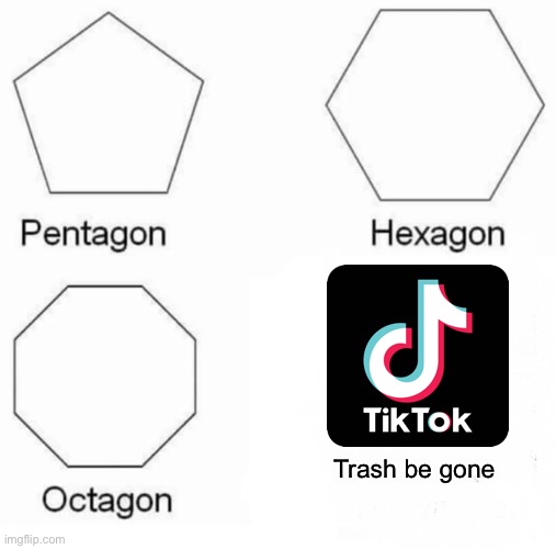 Pentagon Hexagon Octagon Meme | Trash be gone | image tagged in memes,pentagon hexagon octagon | made w/ Imgflip meme maker