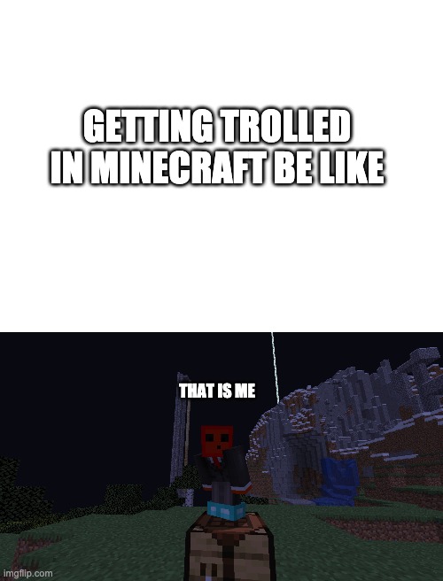 this was today | GETTING TROLLED IN MINECRAFT BE LIKE; THAT IS ME | image tagged in blank white template,minecraft,trolling,memes | made w/ Imgflip meme maker