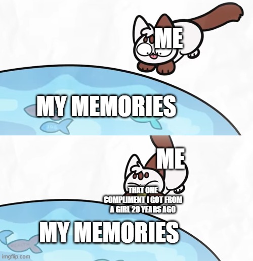 memories | ME; MY MEMORIES; ME; THAT ONE COMPLIMENT I GOT FROM A GIRL 20 YEARS AGO; MY MEMORIES | image tagged in so true memes | made w/ Imgflip meme maker