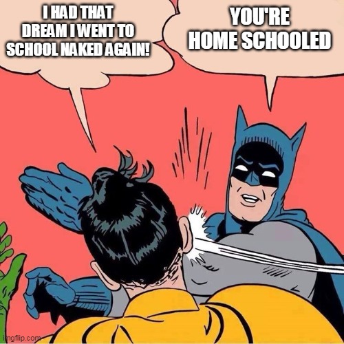 Wake up fool | YOU'RE HOME SCHOOLED; I HAD THAT DREAM I WENT TO SCHOOL NAKED AGAIN! | image tagged in wake up fool | made w/ Imgflip meme maker