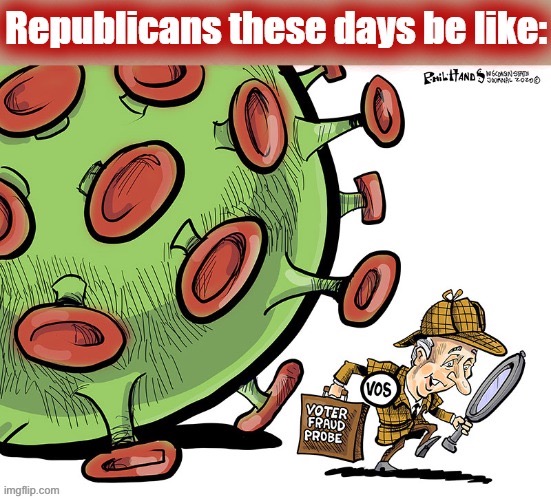 Today on Politics_Redux, we showcase the work of this wonderful cartoonist. [credit linked in comments] | image tagged in coronavirus,covid-19,voter fraud,rigged elections,2020 elections,election 2020 | made w/ Imgflip meme maker