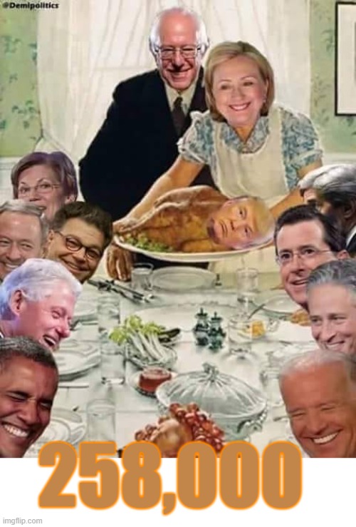 HAPPY THANKSGIVING 2020 | 258,000 | image tagged in covid,death,trump,pandemic,2020,thanksgiving | made w/ Imgflip meme maker