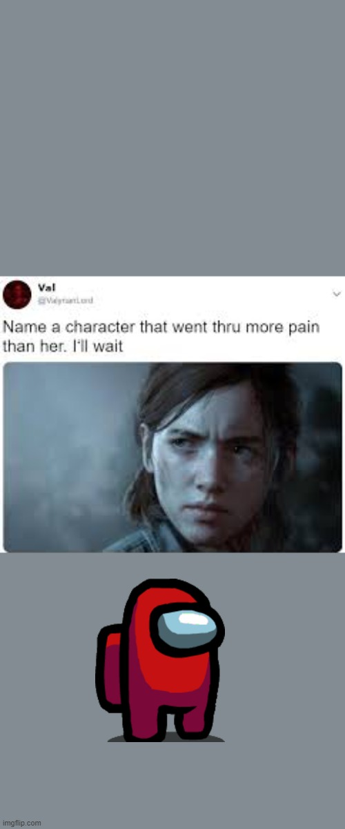 red sus | image tagged in tell me a character | made w/ Imgflip meme maker