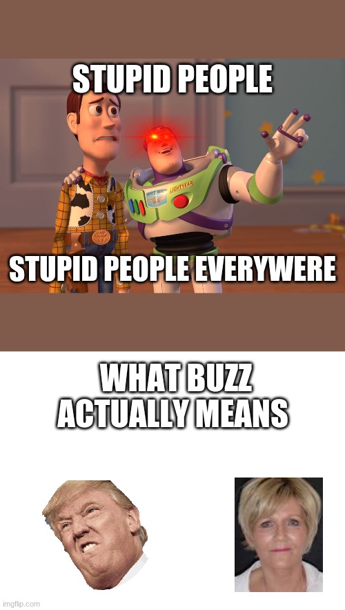 STUPID PEOPLE; STUPID PEOPLE EVERYWERE; WHAT BUZZ ACTUALLY MEANS | image tagged in memes,x x everywhere,blank white template | made w/ Imgflip meme maker