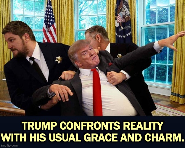 Trump's dictatorship for life fantasies end here. | TRUMP CONFRONTS REALITY WITH HIS USUAL GRACE AND CHARM. | image tagged in trump confronts reality with his usual grace and charm,trump,dictator,fantasy | made w/ Imgflip meme maker