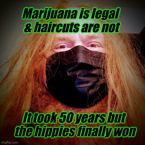 Hippie | Marijuana is legal 
& haircuts are not; It took 50 years but 
the hippies finally won | image tagged in marijuana,medical marijuana | made w/ Imgflip meme maker