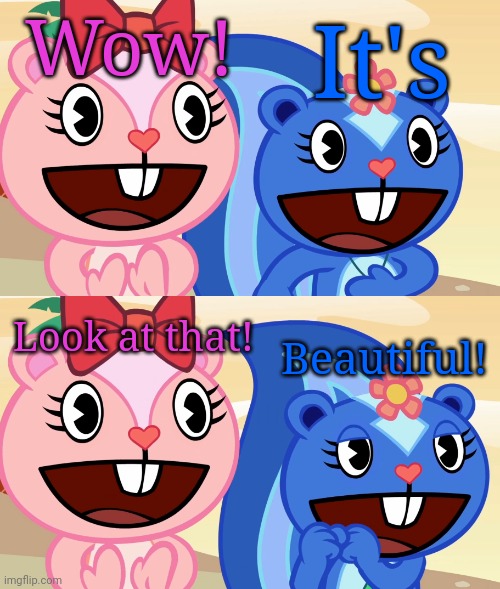 Cheerful Girls (HTF) | Wow! It's Look at that! Beautiful! | image tagged in cheerful girls htf | made w/ Imgflip meme maker