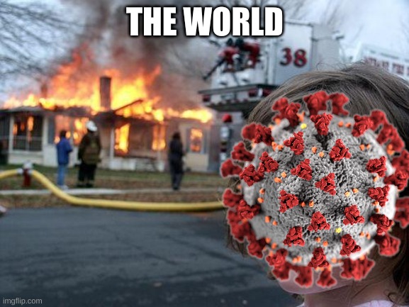 Disaster Girl | THE WORLD | image tagged in memes,disaster girl | made w/ Imgflip meme maker