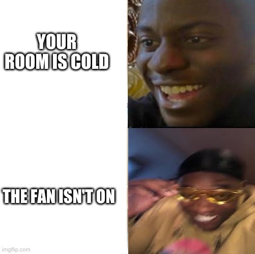 Cold | YOUR ROOM IS COLD; THE FAN ISN'T ON | image tagged in memes | made w/ Imgflip meme maker