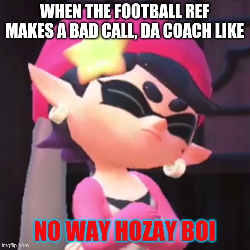 bad call, ref | WHEN THE FOOTBALL REF MAKES A BAD CALL, DA COACH LIKE; NO WAY HOZAY BOI | image tagged in upset callie | made w/ Imgflip meme maker