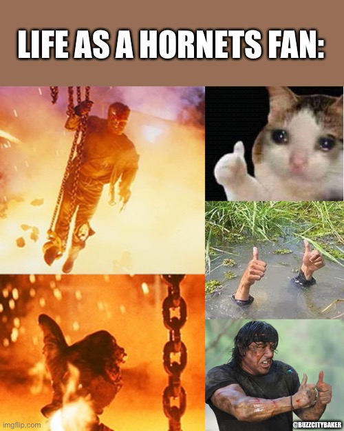 My life | LIFE AS A HORNETS FAN:; @BUZZCITYBAKER | image tagged in nba,nba memes,charlotte,hornets | made w/ Imgflip meme maker