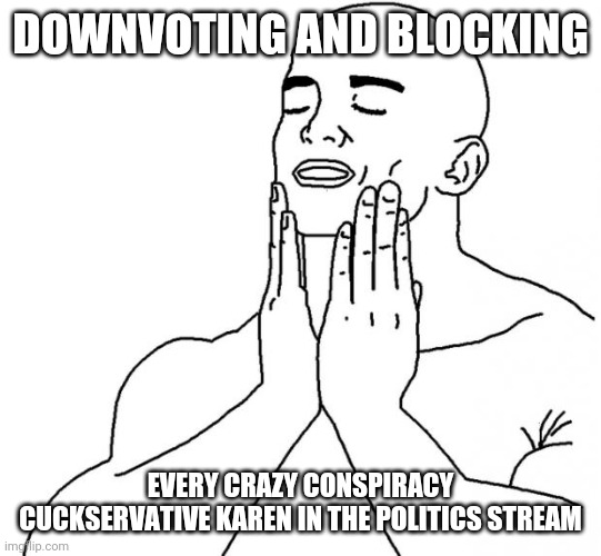 Like painting a mural over hate graffiti | DOWNVOTING AND BLOCKING; EVERY CRAZY CONSPIRACY CUCKSERVATIVE KAREN IN THE POLITICS STREAM | image tagged in feels good man | made w/ Imgflip meme maker