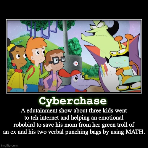Explaining Cyberchase | image tagged in funny,demotivationals,cartoons,educational,meme,troll | made w/ Imgflip demotivational maker
