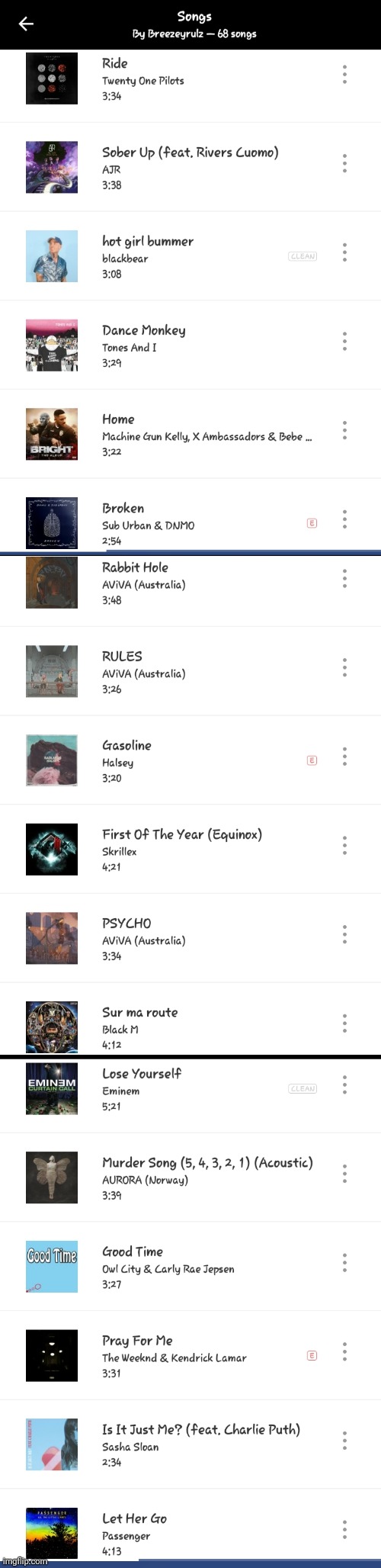 Three random screenshots of my playlist | made w/ Imgflip meme maker
