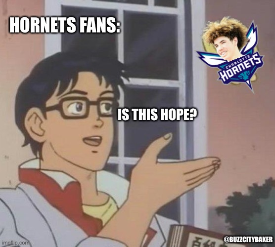 Is This A Pigeon Meme | HORNETS FANS:; IS THIS HOPE? @BUZZCITYBAKER | image tagged in memes,is this a pigeon | made w/ Imgflip meme maker
