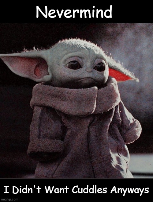 Sad Baby Yoda | Nevermind; I Didn't Want Cuddles Anyways | image tagged in sad baby yoda | made w/ Imgflip meme maker