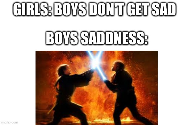 Saddness | GIRLS: BOYS DON'T GET SAD; BOYS SADDNESS: | image tagged in memes | made w/ Imgflip meme maker