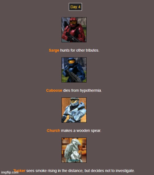 Day 4 | image tagged in hunger games | made w/ Imgflip meme maker
