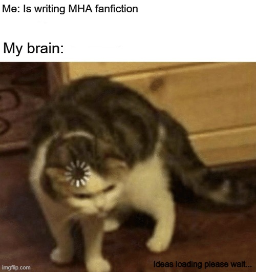 I'm writing a fanfiction on quotev :D |  Me: Is writing MHA fanfiction; My brain:; Ideas loading please wait... | image tagged in cat loading template | made w/ Imgflip meme maker
