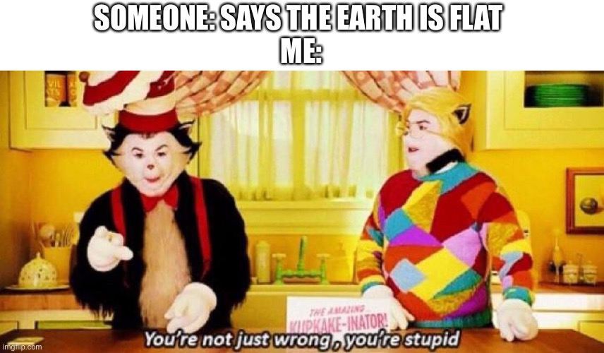 I hate it when people say this. It really makes me annoyed | SOMEONE: SAYS THE EARTH IS FLAT 
ME: | image tagged in you re not just wrong you re stupid,stupid people,flat earthers,memes,stupid | made w/ Imgflip meme maker