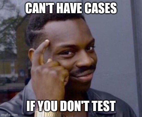 Can't Have Cases | CAN'T HAVE CASES; IF YOU DON'T TEST | image tagged in black guy pointing at head | made w/ Imgflip meme maker