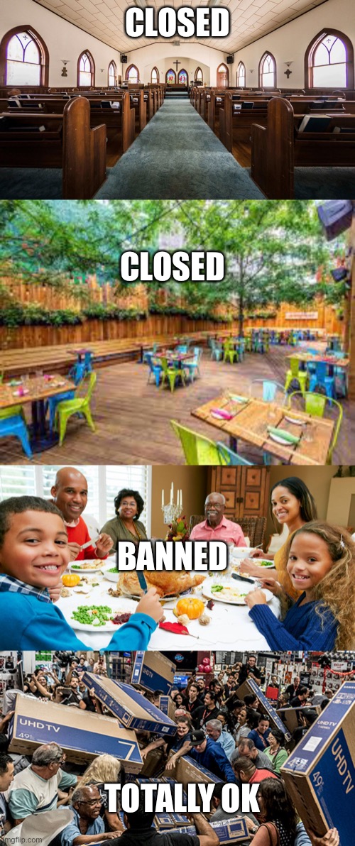 Thanksgiving Tradition is not ok but Walmart Traditions must be upheld | CLOSED; CLOSED; BANNED; TOTALLY OK | image tagged in thanksgiving,governor,communist socialist,sjws,woke,recovery | made w/ Imgflip meme maker