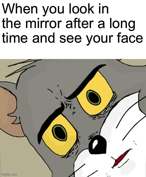 Unsettled Tom Meme | When you look in the mirror after a long time and see your face | image tagged in memes,unsettled tom | made w/ Imgflip meme maker