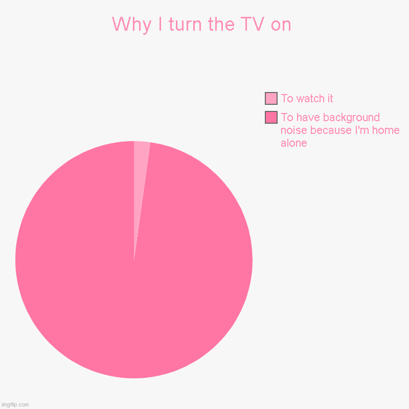 Now this is some gourmet honesty | Why I turn the TV on | To have background noise because I'm home alone, To watch it | image tagged in charts,pie charts | made w/ Imgflip chart maker