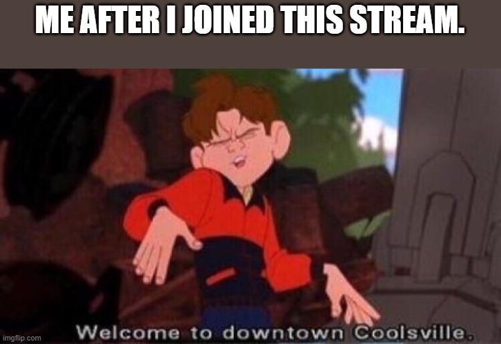 thanks memers! | ME AFTER I JOINED THIS STREAM. | image tagged in welcome to downtown coolsville | made w/ Imgflip meme maker