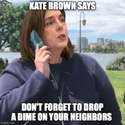 KATE BROWN SAYS; DON'T FORGET TO DROP A DIME ON YOUR NEIGHBORS | image tagged in kate brown,thanksgiving,covid-19 | made w/ Imgflip meme maker