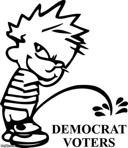 Calvin Peeing On Democrat Voters | DEMOCRAT VOTERS | image tagged in calvin peeing,calvin peeing on democrat voters | made w/ Imgflip meme maker