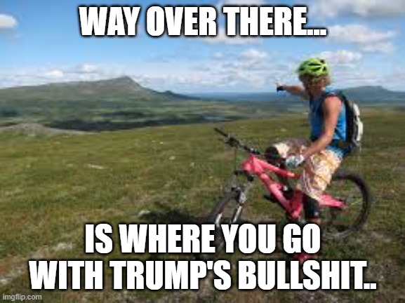Donald Douche | WAY OVER THERE... IS WHERE YOU GO WITH TRUMP'S BULLSHIT.. | image tagged in way over there,maga,trump,donald trump | made w/ Imgflip meme maker
