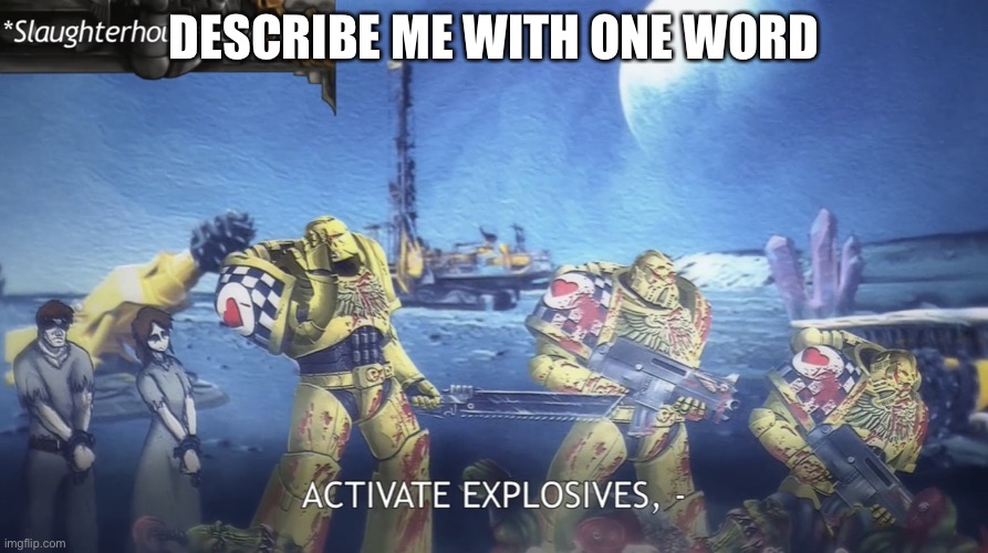 ACTIVATE EXPLOSIVES! | DESCRIBE ME WITH ONE WORD | image tagged in activate explosives | made w/ Imgflip meme maker