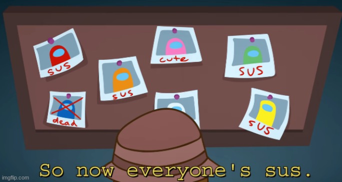 so now everyone's sus!! | image tagged in so now everyone's sus | made w/ Imgflip meme maker