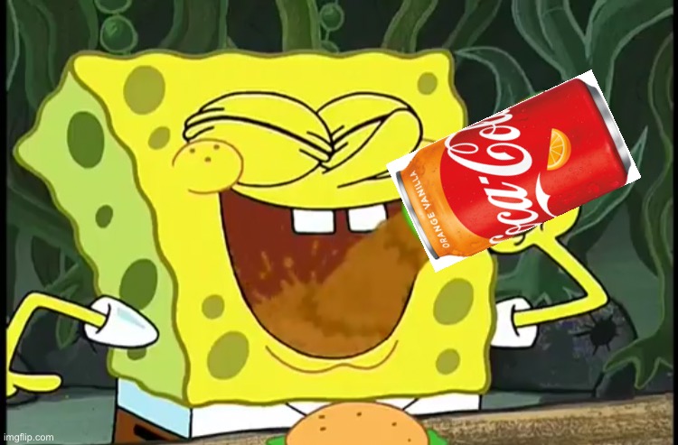 SpongeBob drinking Orange Vanilla Coke | image tagged in orange vanilla coke,spongebob,spongebob squarepants,coca cola,memes | made w/ Imgflip meme maker