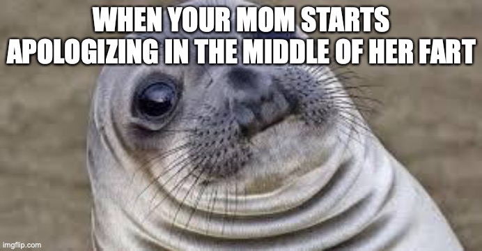 ouch | WHEN YOUR MOM STARTS APOLOGIZING IN THE MIDDLE OF HER FART | image tagged in akward moment seal | made w/ Imgflip meme maker