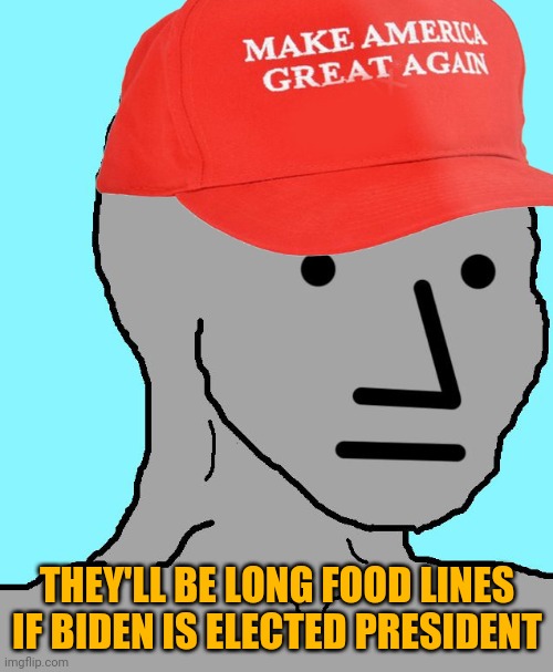 MAGA NPC | THEY'LL BE LONG FOOD LINES IF BIDEN IS ELECTED PRESIDENT | image tagged in maga npc | made w/ Imgflip meme maker