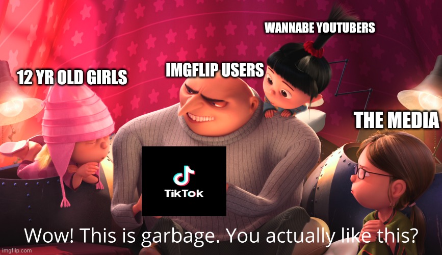 It's true! | WANNABE YOUTUBERS; IMGFLIP USERS; 12 YR OLD GIRLS; THE MEDIA | image tagged in wow this is garbage you actually like this,gru,funny,memes,yeet,your mom | made w/ Imgflip meme maker