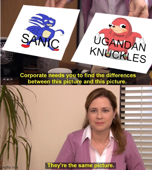 They're The Same Picture | SANIC; UGANDAN KNUCKLES | image tagged in memes,they're the same picture | made w/ Imgflip meme maker