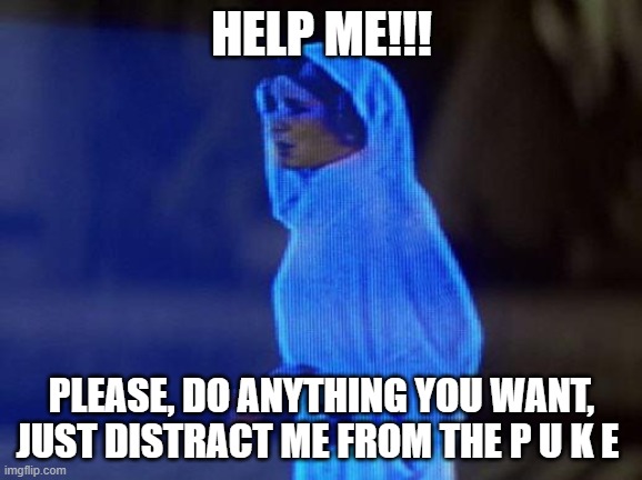 ARGH MY BRAIN IS MESSED UP FOREVERRRRRRR | HELP ME!!! PLEASE, DO ANYTHING YOU WANT, JUST DISTRACT ME FROM THE P U K E | image tagged in help me obi wan | made w/ Imgflip meme maker