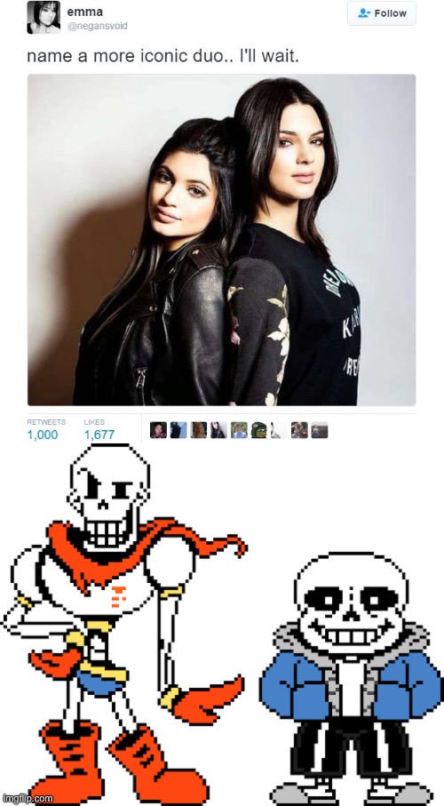 image tagged in name a more iconic duo,sans and papyrus | made w/ Imgflip meme maker