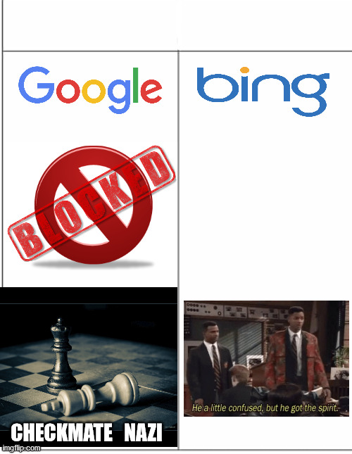 High Quality Google vs. Bing censorship Blank Meme Template