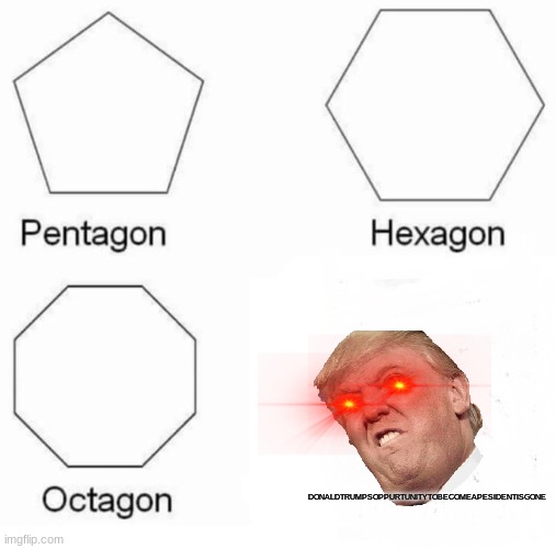 Pentagon Hexagon Octagon | DONALDTRUMPSOPPURTUNITYTOBECOMEAPESIDENTISGONE | image tagged in memes,pentagon hexagon octagon | made w/ Imgflip meme maker