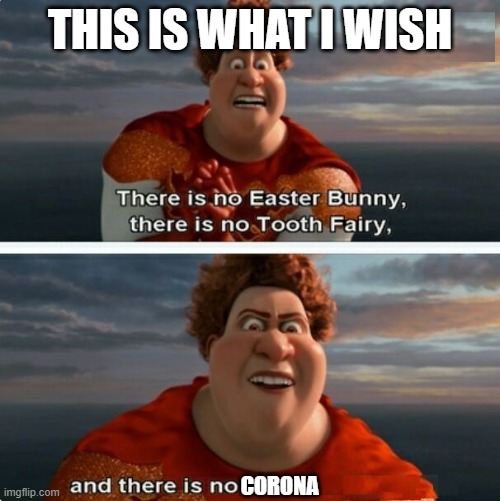 maybe someday | THIS IS WHAT I WISH; CORONA | image tagged in tighten megamind there is no easter bunny | made w/ Imgflip meme maker